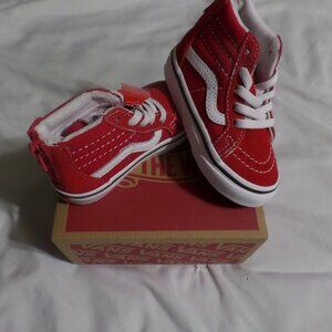 Vans Sk8 High Top Toddler Racing Red/White Sneaker – Size 5.5 – NIB